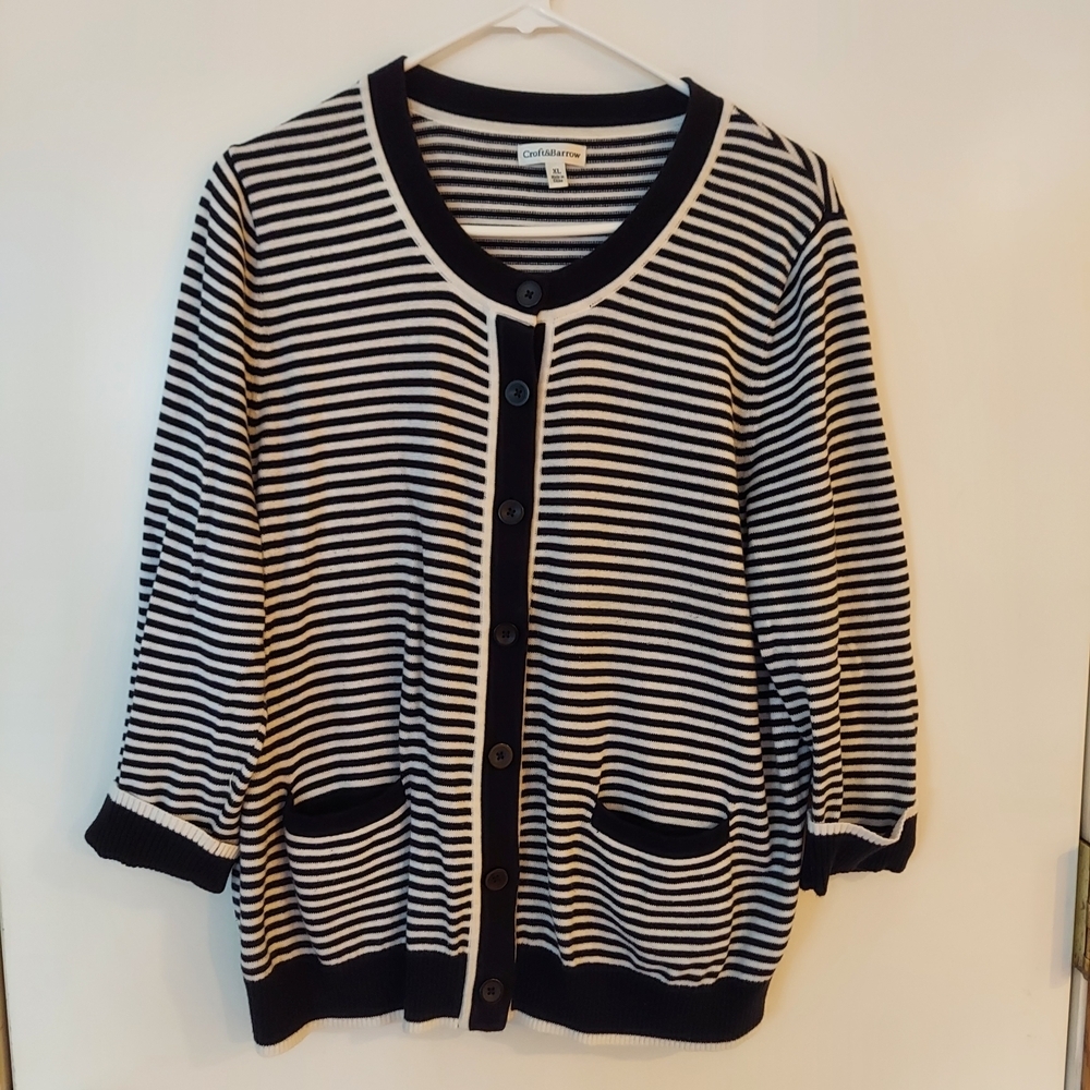 Croft & Barrow Black and White Striped Cardigan